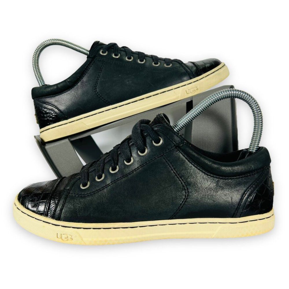 UGG Black Leather Low-Top Sneakers with Cream Sole